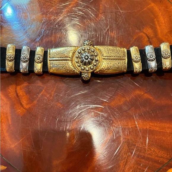 Doncaster Black Suede Leather 1” Belt w/ Gold/Silver Hardware Size Medium $198 - Picture 7 of 9